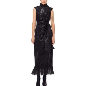 Julia Allert Black Sleeveless Sequin Ruffle Collar Maxi Dress